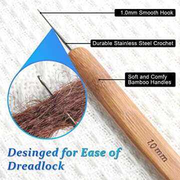 6PCS Dreadlock Crochet Needle for Dreadlocks 1.0mm, Durable Dreadlock Crochet Hooks for Hair with Interlocking Tool, Excellent for Maintaining Real Dread Loc
