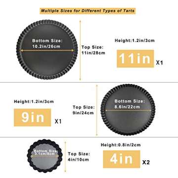 Yamteck 11 & 9 Inch Round Tart Pans with 2Pcs 4'' Mini Pans. Removable Bottom, Non-Stick Coating, Ru...