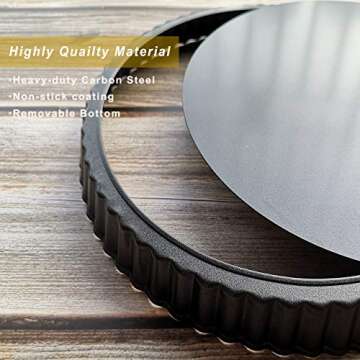 Yamteck 11 & 9 Inch Round Tart Pans with 2Pcs 4'' Mini Pans. Removable Bottom, Non-Stick Coating, Rugged Carbon Steel for Tart Quiche Pie Making. Gift for Christmas Thanksgiving Party Festival Family