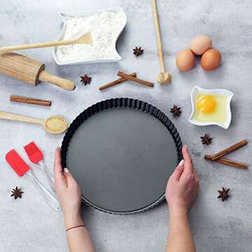 Yamteck 11 & 9 Inch Round Tart Pans with 2Pcs 4'' Mini Pans. Removable Bottom, Non-Stick Coating, Rugged Carbon Steel for Tart Quiche Pie Making. Gift for Christmas Thanksgiving Party Festival Family