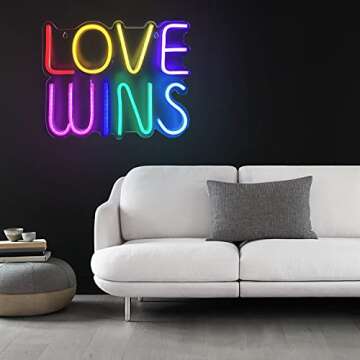 Love Wins Unique Neon Signs for Wall Decor，Powered by USB Neon Light, 14.5"x11.8"x0.5" Colorful