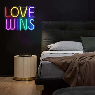 Love Wins Unique Neon Signs for Wall Decor，Powered by USB Neon Light, 14.5"x11.8"x0.5" Colorful