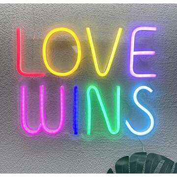 Love Wins Unique Neon Signs for Wall Decor，Powered by USB Neon Light, 14.5"x11.8"x0.5" Colorful