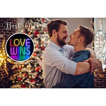 Love Wins Unique Neon Signs for Wall Decor，Powered by USB Neon Light, 14.5"x11.8"x0.5" Colorful