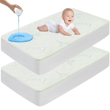 GOONIK Waterproof Crib Mattress Protector - Soft 2 Pack Made from Bamboo Viscose with Deep Pocket
