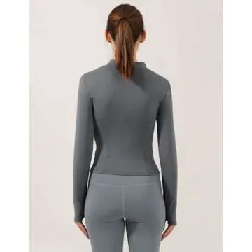 Locachy Women's Lightweight Stretchy Workout Full Zip Running Track Jacket with Thumb Holes Grey M