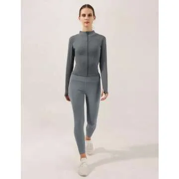 Locachy Women's Lightweight Stretchy Workout Full Zip Running Track Jacket with Thumb Holes Grey M