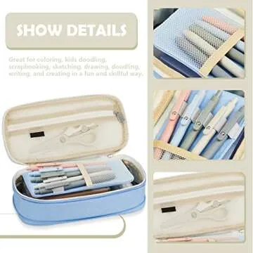Henoyso 18 Pcs Aesthetic Bible Study Supplies Include Big Capacity Pen Bag with Zipper 12 Pcs Chisel Tip Bible Highlighters 5 Pcs Quick Dry Retractable Black Ink Pens for Office(Light Blue)