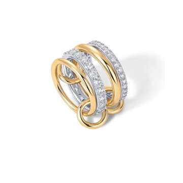 PAVOI 14K Gold Plated Mixed Metal Two Tone Stackable Ring for Women | Double Band Cubic Zirconia Interlocking Stackable Ring | Size 9