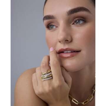 PAVOI 14K Gold Plated Mixed Metal Two Tone Stackable Ring for Women | Double Band Cubic Zirconia Interlocking Stackable Ring | Size 9