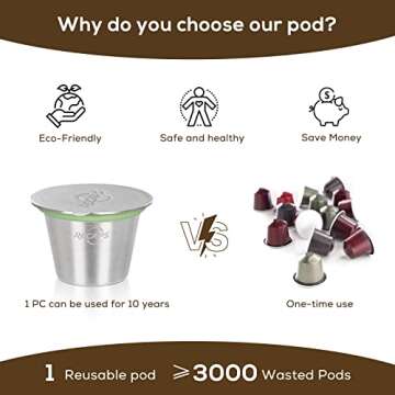 RECAPS Reusable Coffee Filter Capsules Compatible with Nespresso Original 3PCS Refillable Coffee Pods Permanent Coffee Filter Stainless Steel 120PCS Aluminum Foil Lids Coffee Tamper