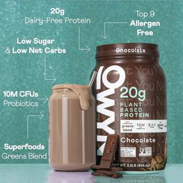 OWYN Only What You Need Dairy Free Protein Powder with 20g Protein, Probiotics, Superfoods Greens, Pea, Chia and Pumpkin Seed Blend (Chocolate, 2.2 Pound - Pack of 1)