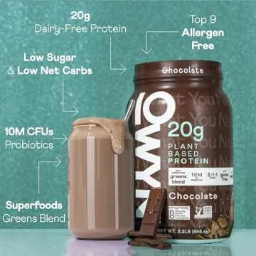 OWYN Only What You Need Dairy Free Protein Powder with 20g Protein, Probiotics, Superfoods Greens, Pea, Chia and Pumpkin Seed Blend (Chocolate, 2.2 Pound - Pack of 1)
