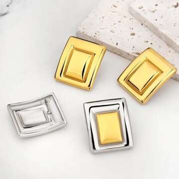 Chic Floramos Gold Square Earrings - Timeless Fashion Accessory