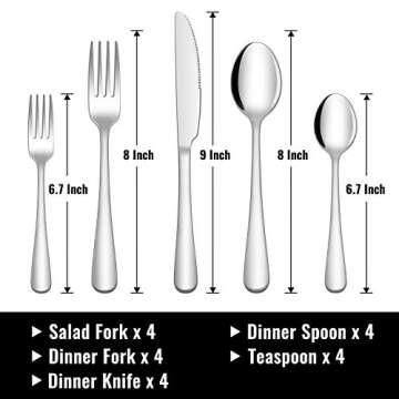 20-Piece Silverware Set for 4, Stainless Steel Flatware Set with Tray, Dishwasher Safe