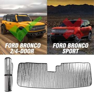 Mabett Windshield Sun Shade for Ford Bronco 2021-2023, Insulated Sun Protection
