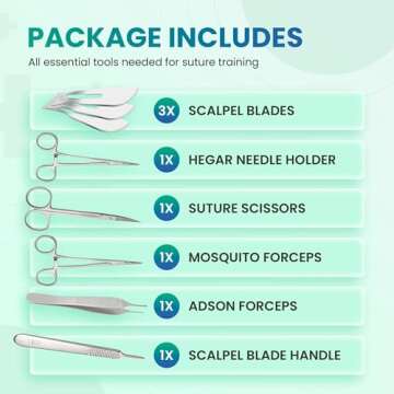 Suture Practice Kit for Medical Students | Including Large Silicone Pad, Suture Threads, Tool Kit, K...