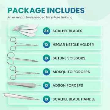 Suture Practice Kit for Medical Students | Including Large Silicone Pad, Suture Threads, Tool Kit, K...