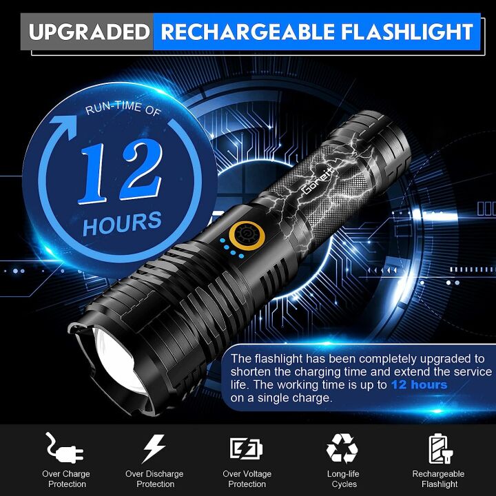 Goreit Rechargeable LED Flashlight - 20000 Lumens