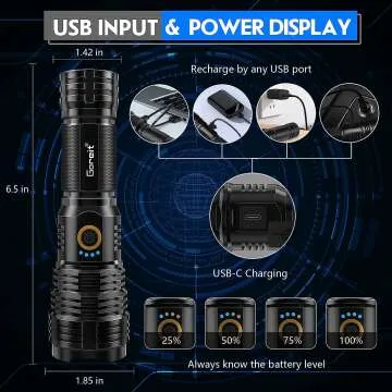 Goreit Rechargeable LED Flashlight - 20000 Lumens