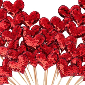 60Pieces Heart Cupcake Toppers Red Valentines Day Cupcake Toppers Decorations Double Colors Heart Sh...