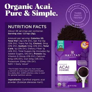 Navitas Organics Acai Powder, 4oz. Bag 38 Servings — Organic Non-GMO, Freeze-Dried, Gluten-Free…