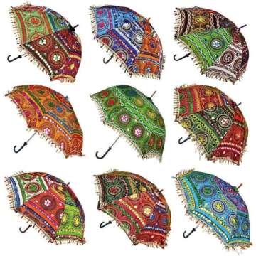 Mycrafts Bohemian Handmade Design Cotton Multi Color Cotton Fashion Multi Colored Umbrella Embroider...