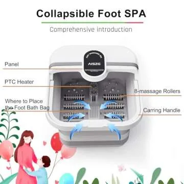 AISZG Foot Spa Bath Massager with 8 Massage Rollers,Collapsible Foot Spa with Heat,Pedicure Foot Soaking Tub,Husband/Men Valentines Day Gifts for Him/Her/Boyfriend