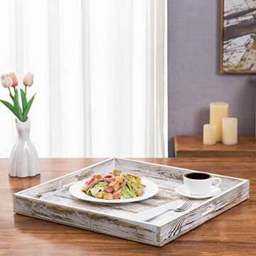 MyGift Vintage Whitewashed Wood Serving Tray - 19 Inch