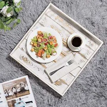 MyGift Vintage Whitewashed Wood Serving Tray - 19 Inch