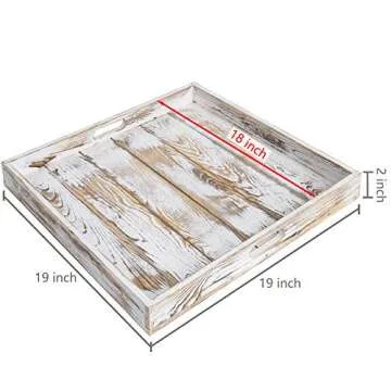 MyGift Vintage Whitewashed Wood Serving Tray - 19 Inch
