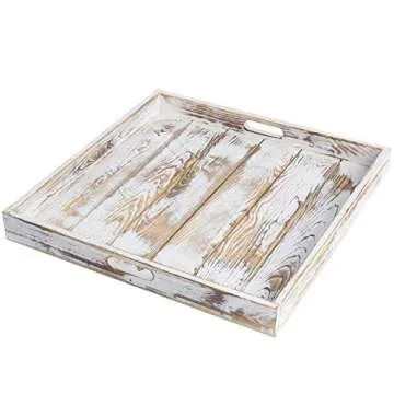 MyGift Vintage Whitewashed Wood Serving Tray - 19 Inch