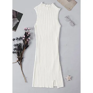 Sexy Bodycon Dress 2023 Mock Neck Sleeveless Ribbed Mini