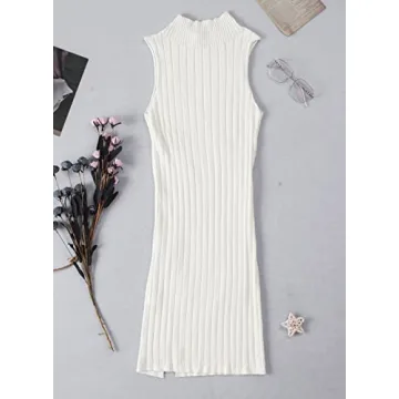 Sexy Bodycon Dress 2023 Mock Neck Sleeveless Ribbed Mini