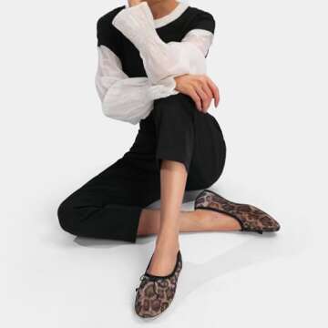 VorisVina Mesh Leopard Print Ballet Flats for Women Bow Round Toe Mary Jane Flats Comfortable Casual...