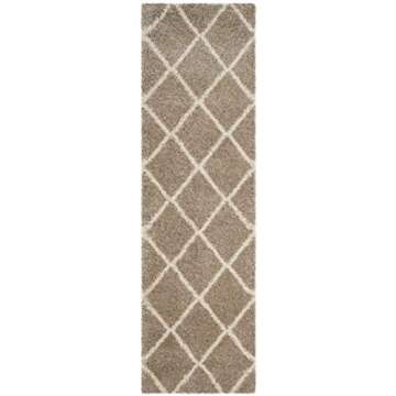 SAFAVIEH Hudson Shag Collection Runner Rug - 2'3" x 14', Beige & Ivory, Modern Trellis Design, Non-S...
