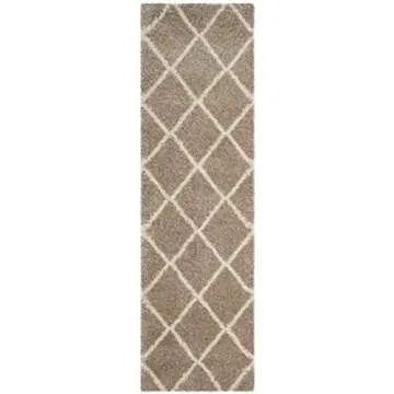 SAFAVIEH Hudson Shag Collection Runner Rug - 2'3" x 14', Beige & Ivory, Modern Trellis Design, Non-S...