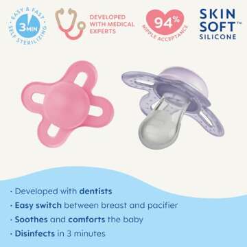 MAM Original Start Newborn Baby Pacifier, Best Pacifier for Breastfed Babies, Sterilizer Case, Girl ...