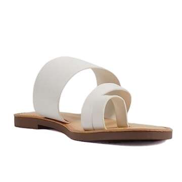 Soda Joan Womens Open Toe Slip On Flip Flop Sandals (White, numeric_9)