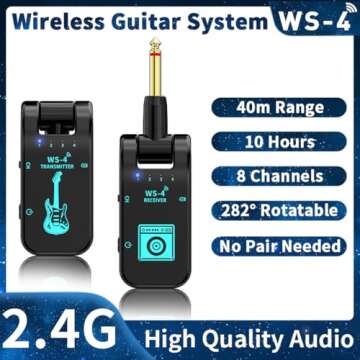 Wireless Guitar System 2.4 GHz – Rechargeable 8-Channel Audio Transmitter