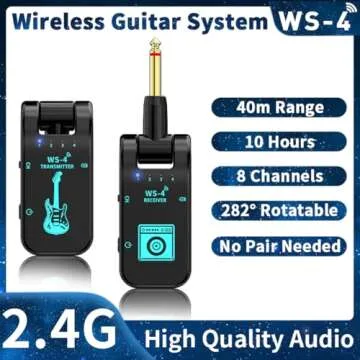 Wireless Guitar System 2.4 GHz – Rechargeable 8-Channel Audio Transmitter