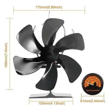 AhmyLion Wood Stove Fan, Fireplace Fan with Wood Stove Magnetic Thermometer, 6-Blade Heat Powered St...