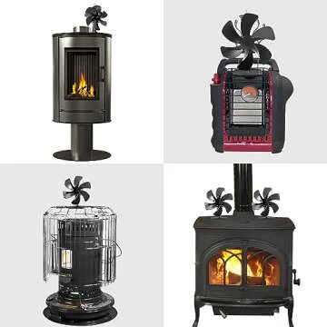 AhmyLion Wood Stove Fan, Fireplace Fan with Wood Stove Magnetic Thermometer, 6-Blade Heat Powered Stove Fan for Wood/Log Burners/Fireplaces/Heaters