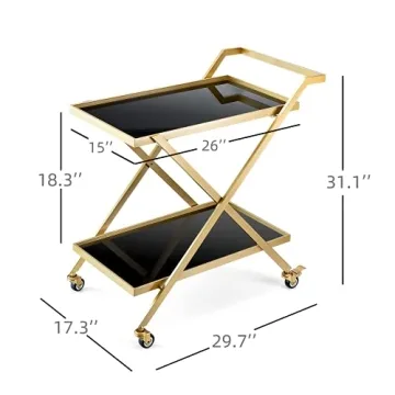 Crofy Gold Bar Cart Easy Assembly Portable 2-Tier