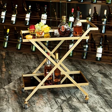 Crofy Gold Bar Cart Easy Assembly Portable 2-Tier