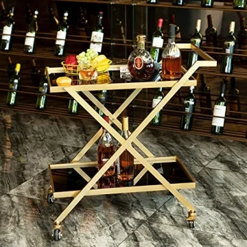 Crofy Gold Bar Cart Easy Assembly Portable 2-Tier
