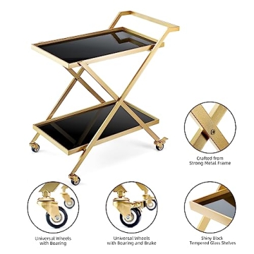 Crofy Gold Bar Cart Easy Assembly Portable 2-Tier