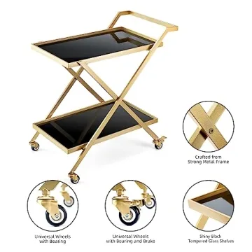 Crofy Gold Bar Cart Easy Assembly Portable 2-Tier
