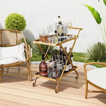 Crofy Gold Bar Cart Easy Assembly Portable 2-Tier