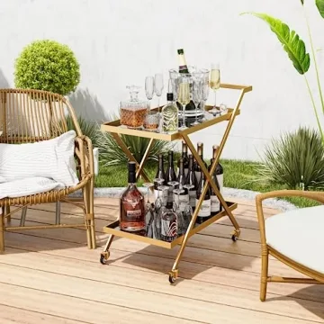 Crofy Gold Bar Cart Easy Assembly Portable 2-Tier